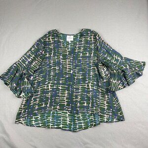 La Roque Womens top One 100% SILK size bell sleeve print pattern v neck